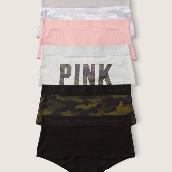 Victoria's Secret PINK Logo Script Boyshort Panty Pack of 5 Small NEW - Picture 1 of 1